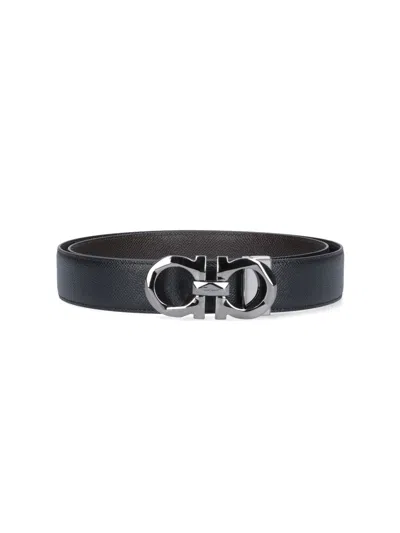 Ferragamo Reversible 'gancini' Belt In Black  