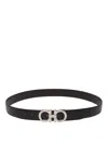 Ferragamo Adjustable Reversible Gancini Smooth Finish Belt In Black
