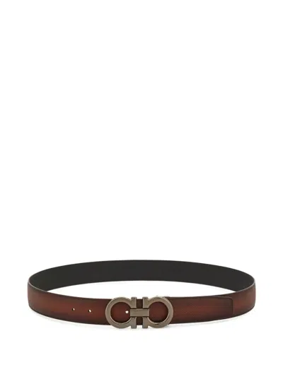 Ferragamo Reversible And Adjustable Gancini Belt In Brown