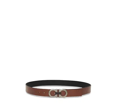 Ferragamo Reversible And Adjustable Gancini Belt In Brown