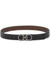 Ferragamo Men Textured Leather Belt With Iconic Gancini Buckle In Black