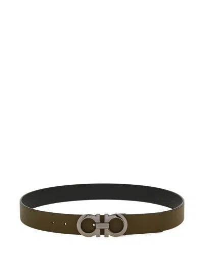 Ferragamo Reversible Gancini Belt In Green