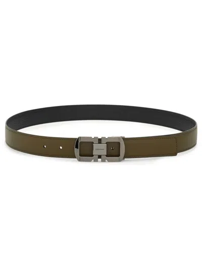 Ferragamo Reversible Gancini Belt In Green