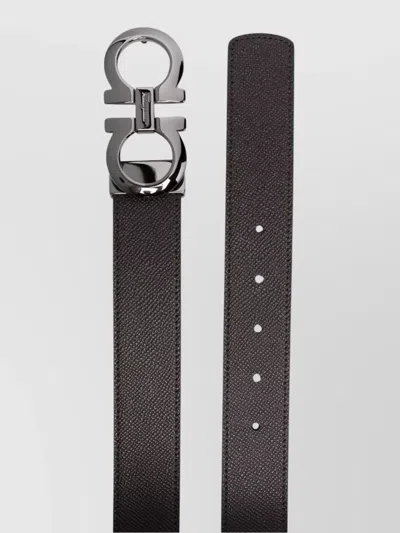 Ferragamo Reversible Gancini Belt Hammered Leather In Brown
