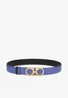 Ferragamo Reversible Gancini Belt In Calf Leather In Blue