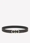 Ferragamo Adjustable Reversible Gancini Smooth Finish Belt In Black