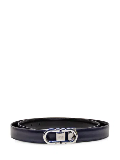 Ferragamo Reversible Gancini Belt In Blue