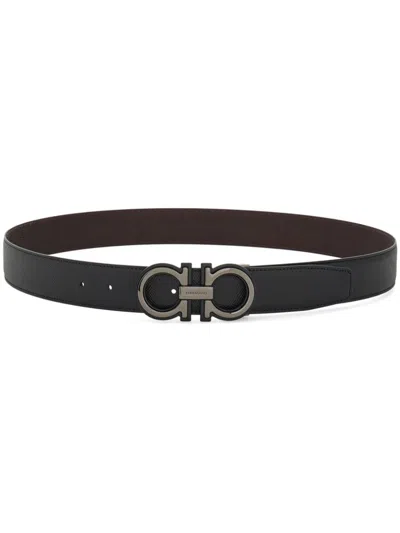 Ferragamo Reversible Belt Adjustable Length Smooth Finish Metal Buckle In Black