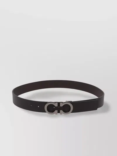 Ferragamo Reversible Gancini Belt Silver Buckle In Black