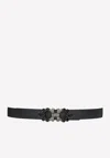 Ferragamo Reversible Gancini Belt With Crystal Trim In Black