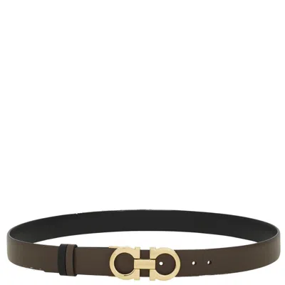 Ferragamo Reversible Gancini Belt With Double Buckle In Brown