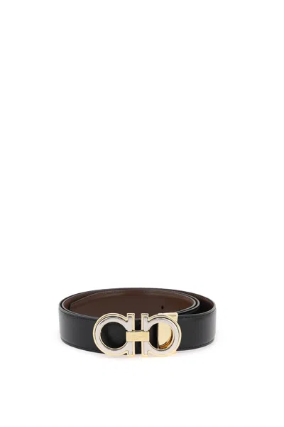 Ferragamo Reversible Gancini Buckle Belt In Black