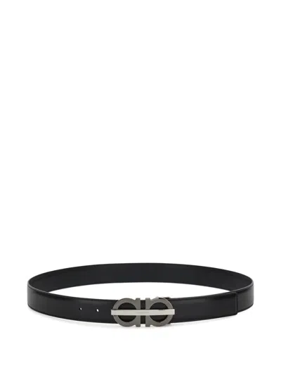 Ferragamo Gancini Reversible Leather Belt Adjustable In Black