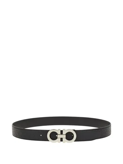 Ferragamo Reversible Gancini Buckle Belt In Black