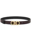 Ferragamo Adjustable And Reversible Gancini Leather Belt In Black