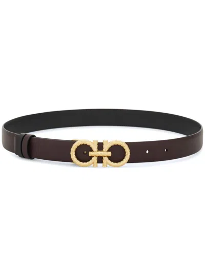 Ferragamo Reversible Gancini Leather Belt In Oxblood Nero