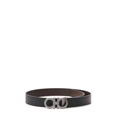 Ferragamo Reversible Gancini Buckle Belt In Black