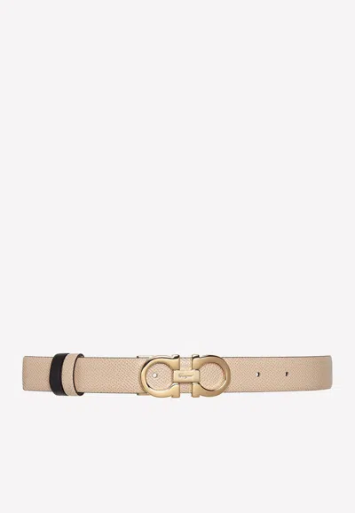 Ferragamo Reversible Gancini Buckle Belt In Hammered Leather In Gray