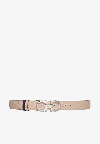 Ferragamo Reversible Gancini Buckle Belt In Hammered Leather In Gray