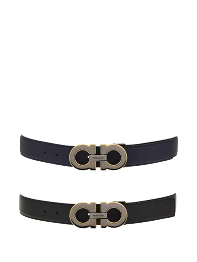 Ferragamo Reversible Gancini Buckle Belt In Metallic