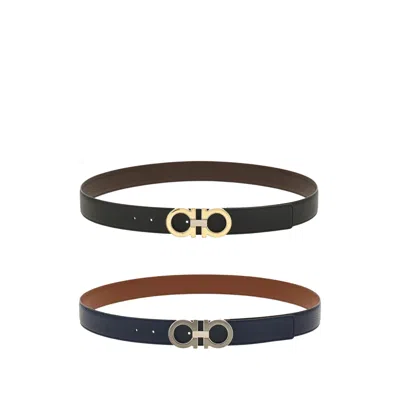 Ferragamo Reversible Gancini Buckle Belt In Neutral