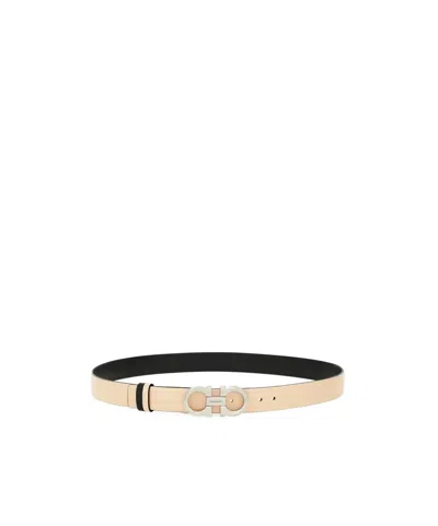 Ferragamo Reversible Gancini Buckle Belt In Neutral