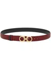 Ferragamo Reversible Belt With Gold-tone Buckle Hooks In Red