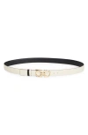 Ferragamo Reversible Gancini Calfskin Leather Belt In Bone/nero