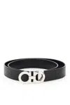 Ferragamo Gancini Reversible Embossed Belt In Black