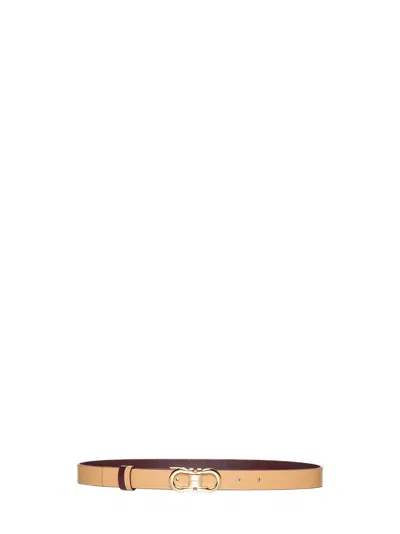 Ferragamo Reversible Gancini Leather Belt In Beige