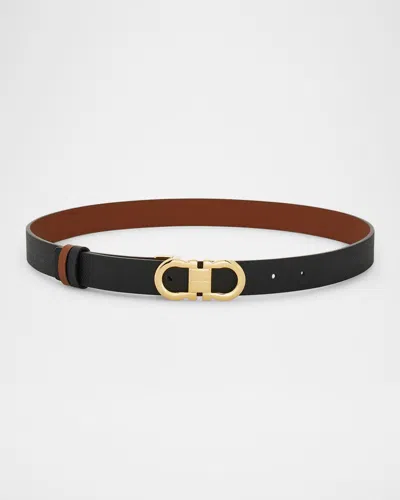 Ferragamo Reversible Gancini Leather Belt In Black