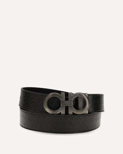 Ferragamo Reversible Gancini Leather Belt In Black