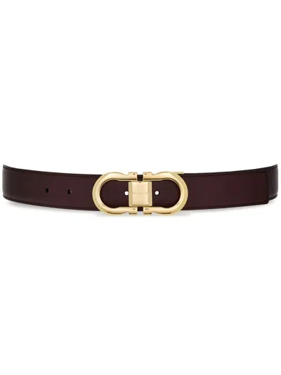 Ferragamo Reversible Gancini Leather Belt In Black