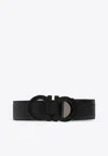 Ferragamo Black Reversible Belt With Gancini Buckle On The Front And All-over Gancini Motif In Black