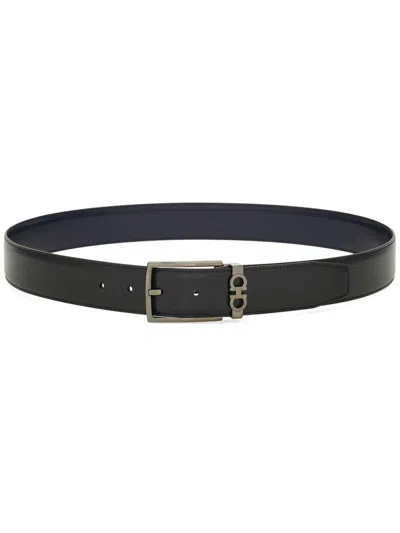 Ferragamo Reversible Gancini Leather Belt In Blue