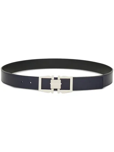 Ferragamo Reversible Gancini Leather Belt In Blue
