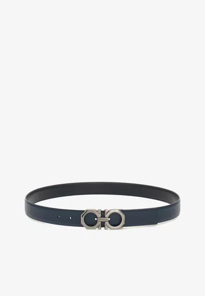 Ferragamo Reversible Gancini Leather Belt In Blue