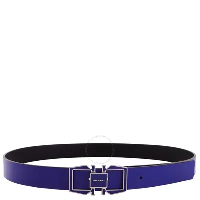 Ferragamo Reversible Gancini Leather Belt In Blue