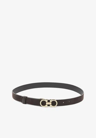 Ferragamo Reversible Gancini Leather Belt In Brown