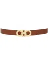 Ferragamo Adjustable Reversible Leather Belt With Pebbled Texture In Brown