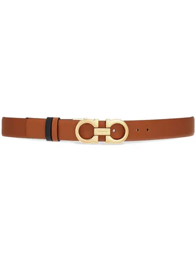Ferragamo Reversible Gancini Leather Belt In Brown