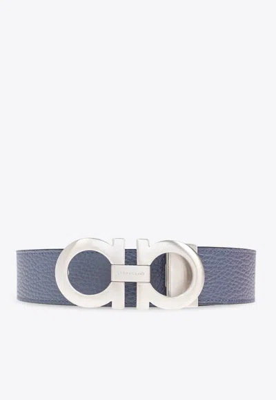 Ferragamo Reversible Gancini Leather Belt In Blue