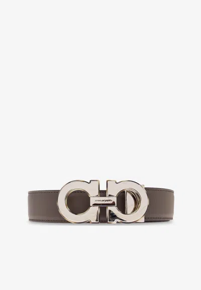 Ferragamo Reversible Gancini Leather Belt In Brown
