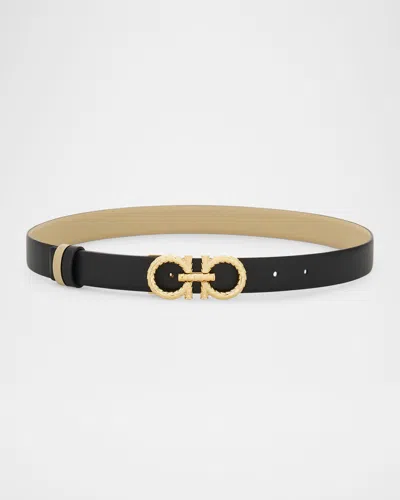 FERRAGAMO REVERSIBLE GANCINI LEATHER BELT