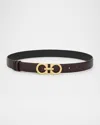 Ferragamo Adjustable And Reversible Gancini Leather Belt In Oxblood Nero