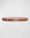 Ferragamo Reversible And Adjustable Squared Gancini Belt In Rose New Cognac