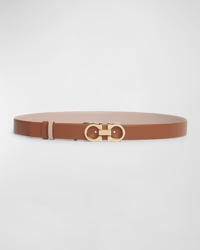 Ferragamo Reversible Gancini Leather Belt In Brown