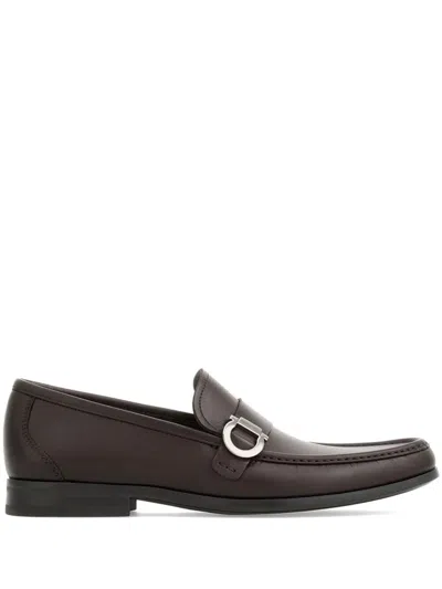 Ferragamo Loafers Metal Buckle Detail Round Toe In Brown