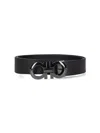 Ferragamo Hammered Leather Reversible Belt In Black
