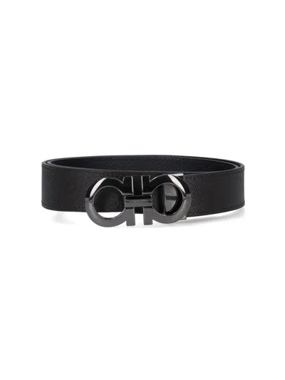 Ferragamo Reversible 'gancini' Belt In Brown
